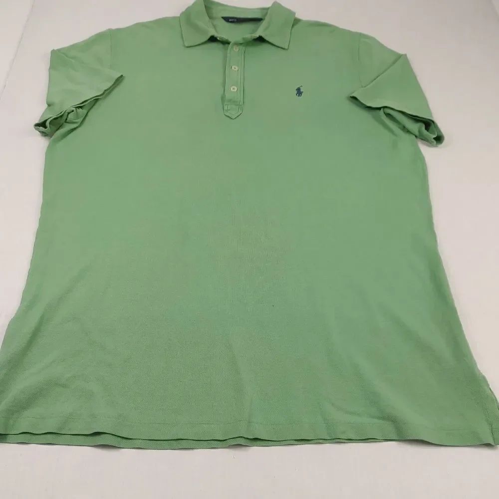 Polo Golf Ralph Lauren Mens Polo Shirt Solid Green Short Sleeve Button Up Large